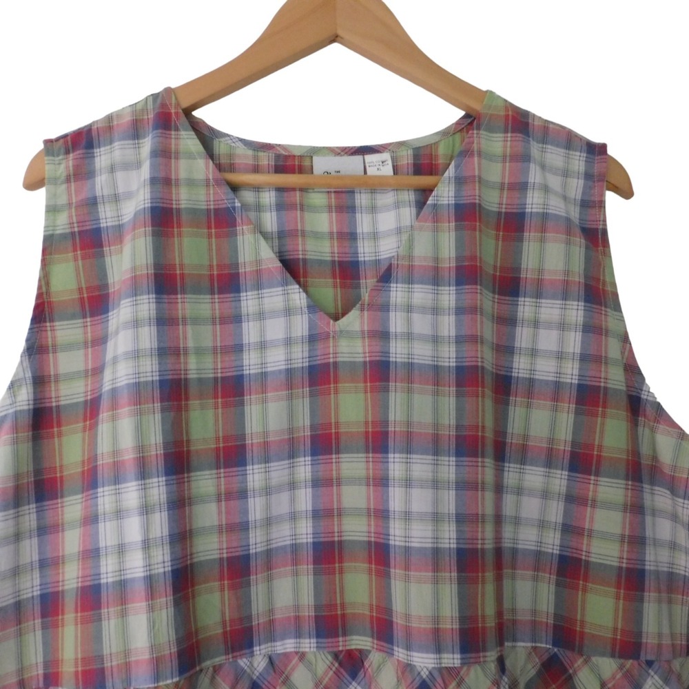 NEW Womens Dress Cotton Muumuu Patio‎ Dress Red Green Plaid Size XL Tiered Skirt - Picture 2 of 5